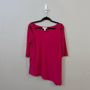 Joseph Ribkoff women’s hot pink cut out shoulder asymmetrical blouse top💜